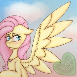 Size: 768x768 | Tagged: safe, artist:sonyager, fluttershy, pegasus, pony, female, mare, solo, spread wings, wings