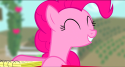 Size: 1360x730 | Tagged: safe, screencap, pinkie pie, pony, castle mane-ia, eyes closed, smiling, solo