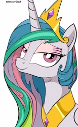 Size: 2785x4535 | Tagged: safe, artist:monsterglad, princess celestia, alicorn, pony, spoiler:comic, comic style, cute, female, i can't believe it's not idw, lidded eyes, mare, signature, simple background, smiling, style emulation, white background