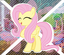 Size: 5971x5201 | Tagged: safe, artist:asika-aida, fluttershy, pegasus, pony, fluttershy leans in, absurd resolution, cute, eyes closed, female, mare, raised hoof, shyabetes, smiling, solo