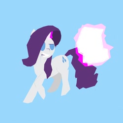 Size: 900x900 | Tagged: safe, artist:mlp-frank, rarity, pony, unicorn, blue background, female, glowing horn, hooves, horn, levitation, lineless, magic, mare, mouth hold, simple, simple background, solo, telekinesis, vector