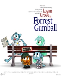 Size: 1284x1591 | Tagged: safe, artist:wolfjedisamuel, lyra heartstrings, cat, fish, pony, bench, crossover, darwin watterson, forrest gump, gumball watterson, nicole watterson, sitting lyra, the amazing world of gumball