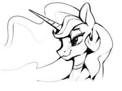 Size: 596x445 | Tagged: safe, artist:dimfann, princess celestia, alicorn, pony, grayscale, lidded eyes, monochrome, sketch, smiling, solo