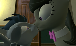 Size: 640x386 | Tagged: safe, octavia melody, rumble, earth pony, pony, 3d, female, gmod, kissing, lips, male, rumbletavia, shipping, straight, straight shota, surprise kiss, surprised