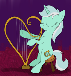 Size: 1204x1292 | Tagged: safe, artist:ambrosebuttercrust, lyra heartstrings, pony, unicorn, eyes closed, lyre, sitting, solo, stool