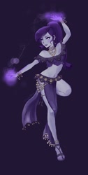 Size: 1260x2493 | Tagged: safe, artist:abarai, rarity, human, anklet, beauty mark, belly button, belly dancer, belly dancer outfit, bracelet, dancer, ear piercing, earring, eyeshadow, feet, female, hooped earrings, humanized, jewelry, loincloth, magic, makeup, midriff, necklace, octopath traveler, piercing, pony coloring, primrose azelhart, sandals, signature, simple background, solo, toes