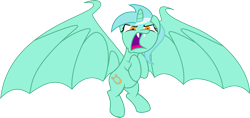 Size: 1868x882 | Tagged: safe, artist:pandaheroslair, lyra heartstrings, bat pony, pony, bats!, bat ponified, race swap, solo