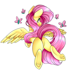 Size: 1024x1024 | Tagged: safe, artist:beashay, fluttershy, butterfly, pegasus, pony, cute, featureless crotch, female, flutterbutt, flying, mare, plot, shyabetes, simple background, solo, transparent background, underhoof