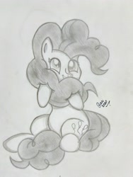 Size: 3120x4160 | Tagged: safe, artist:gian2020, pinkie pie, earth pony, pony, absurd resolution, monochrome, sitting, solo, traditional art