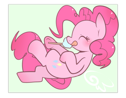 Size: 1280x1000 | Tagged: safe, artist:haden-2375, pinkie pie, earth pony, pony, cotton candy, cute, diapinkes, eating, eyes closed, female, happy, hoof hold, lying down, mare, on back, simple background, solo, tongue out