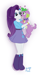 Size: 508x900 | Tagged: safe, artist:honeypony, rarity, spike, dog, equestria girls, female, imminent kissing, male, shipping, sparity, spike the dog, spike's dog collar, straight