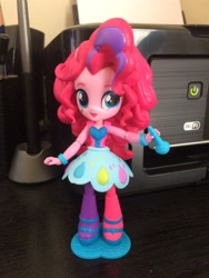 Size: 2448x3264 | Tagged: safe, artist:faerie-starv, pinkie pie, equestria girls, rainbow rocks, alternative cutie mark placement, clothes, doll, equestria girls minis, high res, irl, microphone, mismatched socks, photo, rainbow rocks outfit, skirt, solo, toy