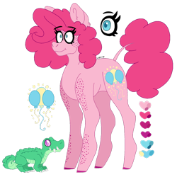 Size: 712x712 | Tagged: safe, artist:eleamorbid, gummy, pinkie pie, pony, freckles, leonine tail, reference sheet