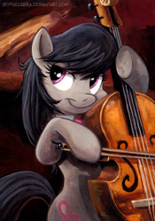 Size: 510x729 | Tagged: safe, artist:kenket, artist:spainfischer, octavia melody, earth pony, pony, bust, cello, female, get, mare, musical instrument, portrait, smiling, solo, traditional art