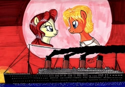 Size: 1280x894 | Tagged: safe, artist:newyorkx3, jack, ponified, rose dewitt bukater, ship, shipping, titanic, traditional art