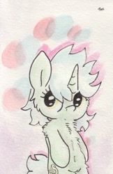 Size: 672x1036 | Tagged: safe, artist:slightlyshade, lyra heartstrings, pony, belly button, bipedal, fluffy, solo, traditional art