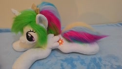 Size: 1600x900 | Tagged: safe, artist:masha05, princess celestia, alicorn, pony, cewestia, female, filly, irl, jewelry, photo, plushie, solo, tiara, younger