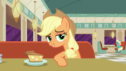 Size: 1920x1080 | Tagged: safe, screencap, applejack, earth pony, pony, the saddle row review, honey curls, mare e. lynn, offscreen character, pov