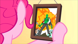 Size: 800x450 | Tagged: artist needed, safe, lyra heartstrings, oc, oc:anon, pinkie pride, /mlp/, 4chan, badass, exploitable, futurama, meme, muscles, picture frame, scruffy, sword