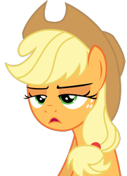 Size: 1897x2613 | Tagged: safe, artist:sketchmcreations, applejack, earth pony, pony, the saddle row review, applejack is not amused, cowboy hat, hat, inkscape, open mouth, simple background, solo, stetson, transparent background, unamused, vector