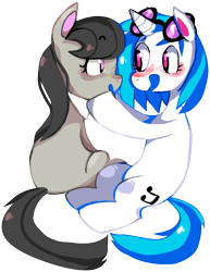 Size: 413x535 | Tagged: safe, artist:snovve, dj pon-3, octavia melody, vinyl scratch, earth pony, pony, blushing, female, lesbian, scratchtavia, shipping, simple background, transparent background