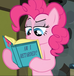 Size: 742x762 | Tagged: safe, edit, edited screencap, screencap, pinkie pie, earth pony, pony, book, meme, reading, solo