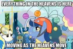 Size: 711x474 | Tagged: safe, screencap, candy mane, carrot top, golden harvest, lemon hearts, linky, lyra heartstrings, pokey pierce, rainbowshine, shoeshine, sugar cookie, simple ways, aughra, dialogue, helmet, image macro, planetary bob, the dark crystal