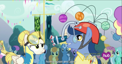 Size: 1153x610 | Tagged: safe, screencap, bon bon, candy mane, carrot top, golden harvest, linky, lyra heartstrings, pokey pierce, rainbowshine, shoeshine, sugar cookie, sweetie drops, simple ways, meme, planetary bob, youtube caption