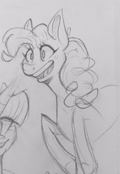 Size: 1981x2863 | Tagged: safe, artist:awkwardangelfox, pinkie pie, pony, monochrome, sketch, solo, traditional art