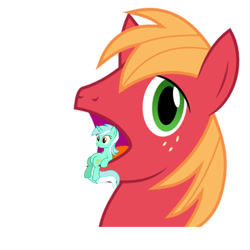 Size: 900x900 | Tagged: safe, big macintosh, lyra heartstrings, earth pony, pony, filli vanilli, big mac's big mouth, exploitable meme, male, meme, sitting lyra, stallion