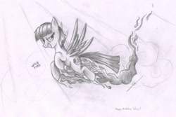 Size: 2564x1713 | Tagged: safe, artist:thedrunkcoyote, wild fire, oc, oc only, monochrome, sibsy, solo, traditional art