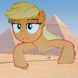 Size: 1024x1024 | Tagged: safe, applejack, 1000 hours in ms paint, 1000 years in photoshop, egypt, irl, macro, ms paint, not salmon, photo, ponies in real life, pyramid, wat