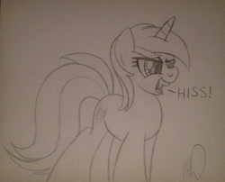 Size: 995x803 | Tagged: safe, artist:drawponies, lyra heartstrings, bat pony, pony, unicorn, fangs, hissing, sketch, solo