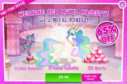 Size: 796x528 | Tagged: safe, princess celestia, alicorn, pony, advertisement, citizens of equestria statue, costs real money, gameloft, official, sale