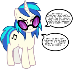 Size: 1950x1800 | Tagged: safe, dj pon-3, vinyl scratch, pony, unicorn, bass cannon, ccg, shade tip, solo, text