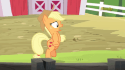 Size: 400x225 | Tagged: safe, screencap, applejack, chicken, earth pony, pony, applejack's "day" off, animated, bipedal, chicken dance, chickenjack, discovery family logo, silly, silly pony, solo, who's a silly pony