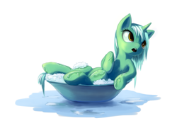 Size: 3200x2400 | Tagged: safe, artist:sokolas, lyra heartstrings, pony, unicorn, bath, bowl, female, horn, solo, suds, wet mane