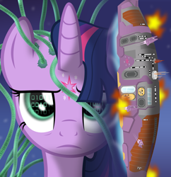 Size: 5896x6090 | Tagged: safe, artist:mrlolcats17, derpibooru import, twilight sparkle, absurd resolution, cover, crossover, homeworld, homeworld 2, karen s'jet, ponified, science fiction, ship, space, spaceship, video game