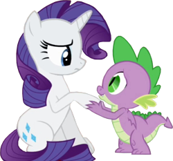 Size: 1079x1005 | Tagged: safe, artist:georgegarza01, edit, edited screencap, screencap, rarity, spike, dragon, pony, unicorn, background removed, female, holding hooves, male, simple background, transparent background, winged spike