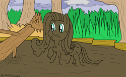 Size: 1299x791 | Tagged: safe, artist:amateur-draw, fluttershy, pegasus, pony, ms paint, mud, muddy, swamp, tree