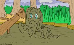 Size: 1299x791 | Tagged: safe, alternate version, artist:amateur-draw, fluttershy, pegasus, pony, ms paint, mud, muddy, swamp, tree