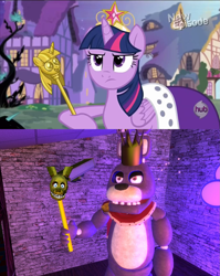 Size: 1223x1534 | Tagged: safe, derpibooru import, screencap, twilight sparkle, twilight sparkle (alicorn), alicorn, pony, princess twilight sparkle (episode), 3d, bonnie, female, five nights at freddy's, five nights at freddy's 3, gmod, mare, springtrap, twilight scepter