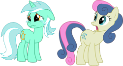 Size: 957x518 | Tagged: safe, artist:ruinedomega, bon bon, lyra heartstrings, sweetie drops, earth pony, pony, unicorn, swarm of the century, crying, cute, female, floppy ears, frown, looking back, mare, open mouth, ponyscape, sad, sadorable, shocked, simple background, teary eyes, transparent background, vector, wavy mouth, wide eyes