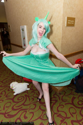 Size: 1365x2048 | Tagged: safe, artist:lochlan o'neil, lyra heartstrings, human, animeland wasabi, cleavage, clothes, convention, cosplay, dress, female, irl, irl human, photo, solo