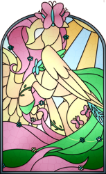 Size: 2393x3917 | Tagged: safe, artist:scarlet-spectrum, fluttershy, pegasus, pony, clothes, dress, female, gala dress, mare, solo, stained glass