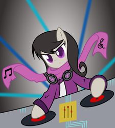 Size: 4913x5471 | Tagged: safe, artist:cyanaeolin, artist:luchocas, octavia melody, earth pony, pony, absurd resolution, clothes, headphones, scarf, shirt, solo, sweatshirt, turntable, vector