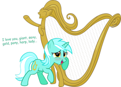 Size: 1024x735 | Tagged: safe, artist:zacatron94, lyra heartstrings, blushing, cargo ship, female, lesbian, louise the singing harp, shipping, solo