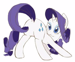 Size: 2048x1704 | Tagged: safe, artist:cottonbudfilly, rarity, pony, unicorn, butt, dock, featureless crotch, female, looking back, mare, plot, simple background, solo, white background