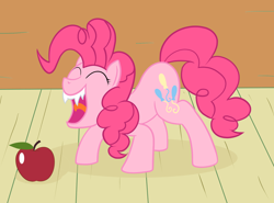 Size: 1500x1111 | Tagged: safe, artist:php47, pinkie pie, earth pony, pony, bats!, apple, food, scene interpretation, solo