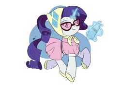 Size: 842x595 | Tagged: safe, artist:shelltoon, rarity, pony, unicorn, camping outfit, clothes, dress, female, glasses, magic, magic aura, newbie artist training grounds, simple background, solo, transparent, transparent background, trotting, water bottle